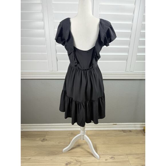 Amour Vert Women's Mini Dress Silk Black Ruffled sleeves Small NWT - Picture 2 of 7